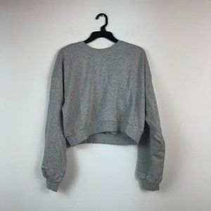 INC Women L Heather Grey Long Sleeve Cropped Sweatshirt Top NWT Z68